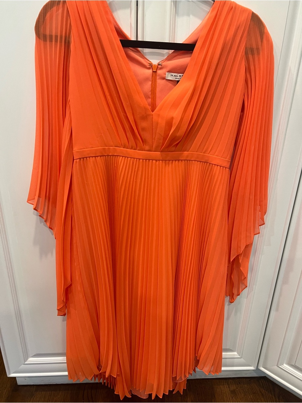 Halston Heritage Vibrant Orange Pleated Midi Dress